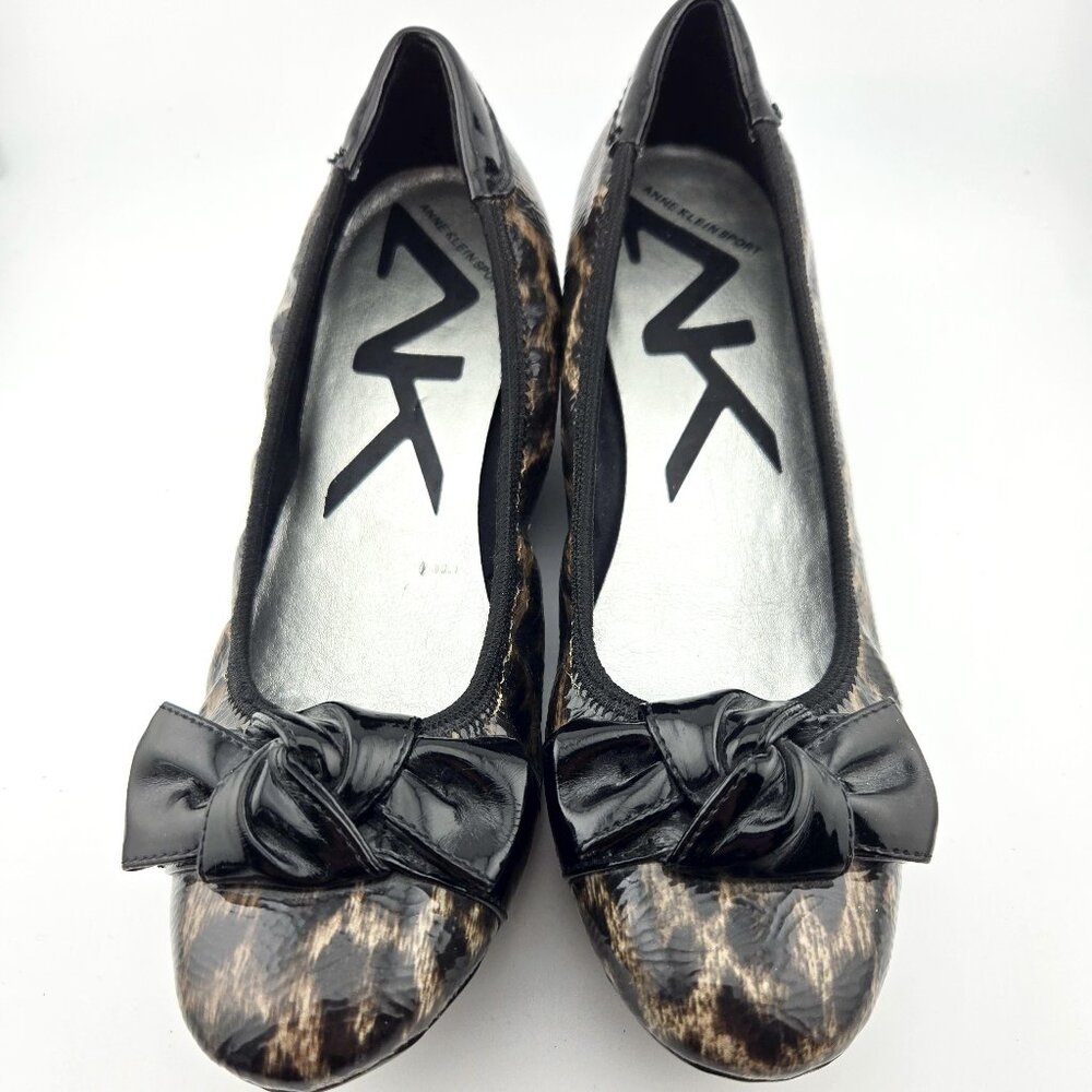 Anne Klein AK Sport Leopard Print Bow Wedges Women’s 6.5M Brown Black